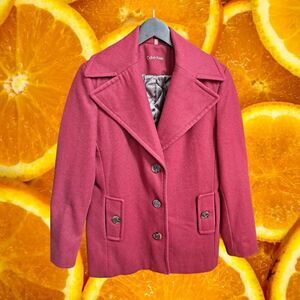 Calvin Klein Burgundy Wool Blend Peacoat Classic Button Front Winter Coat Size 4